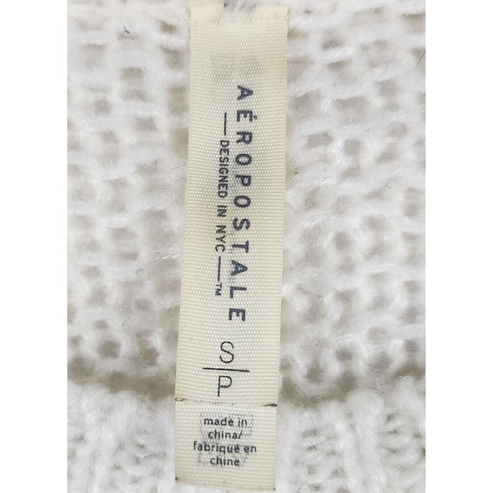 Aeropostale Sweater Womens Small Gray White Striped Casual Preppy Open Knit Top - Picture 3 of 10